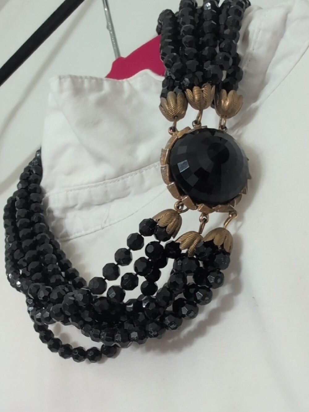 Vintage Black Beaded Multi-Strand Collar Necklace - - Picture 2 of 3